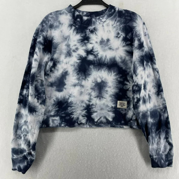 SoulCycle Sweatshirt Women's Sz M Blue Tie Dye Crew Neck Cropped Pullover - Picture 1 of 13